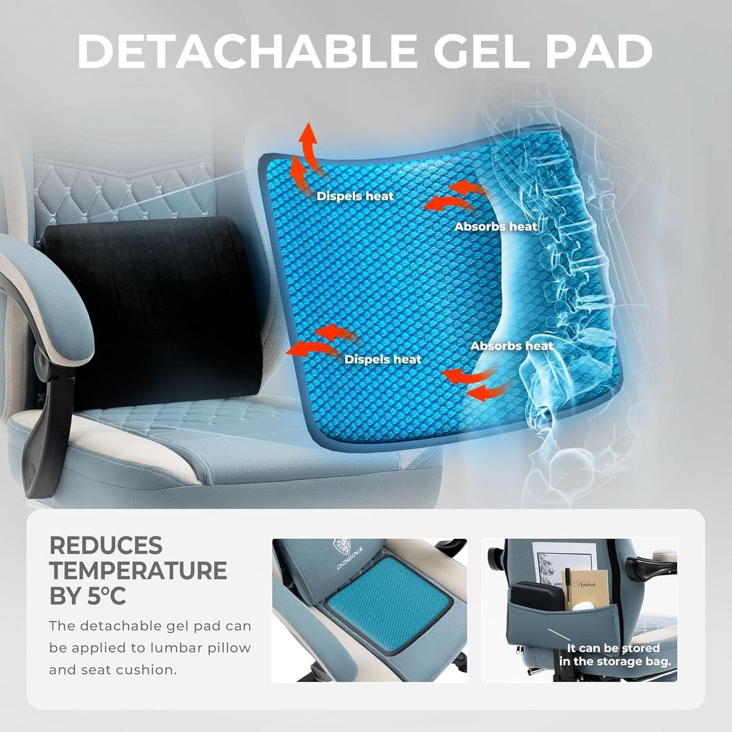 Blue Gaming Chair with Pocket Spring Cushion and Cooling Gel Pad-4