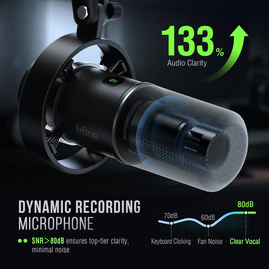 FIFINE USB/XLR Dynamic Microphone with Shock Mount,Touch - mute,Headphone Jack&Volume Control,for PC or Sound Card Recording - K688 - Pixxel Core