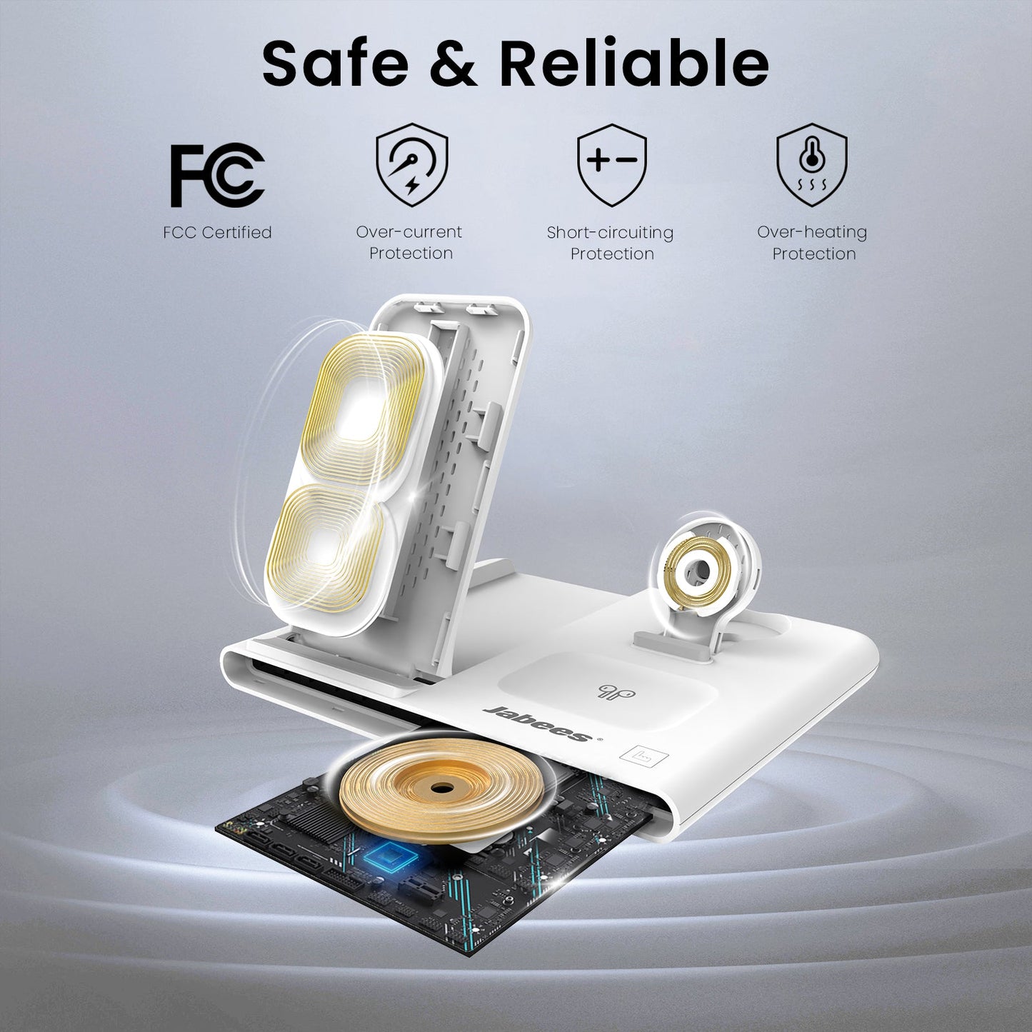 PowerGlow - Jabees PowerGlow 4-In-1 Foldable Wireless Charging Station with LED Night Light DC-Jabees PowerGlow - Jabees PowerGlow 4-In-1 Foldable Wireless Charging Station with LED Night Light Tech  Pixxel Core