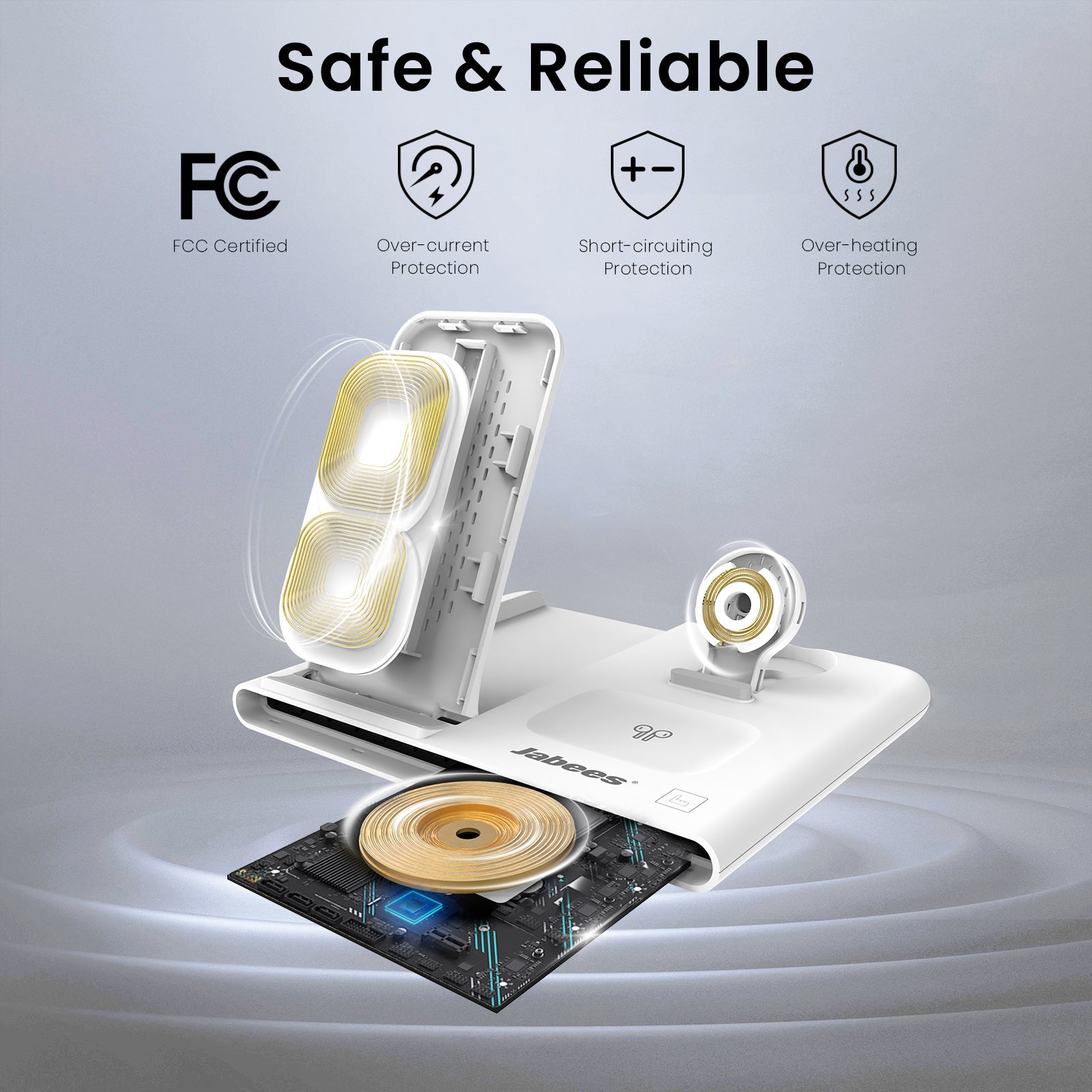 PowerGlow - Jabees PowerGlow 4-In-1 Foldable Wireless Charging Station with LED Night Light DC-Jabees PowerGlow - Jabees PowerGlow 4-In-1 Foldable Wireless Charging Station with LED Night Light Tech  Pixxel Core