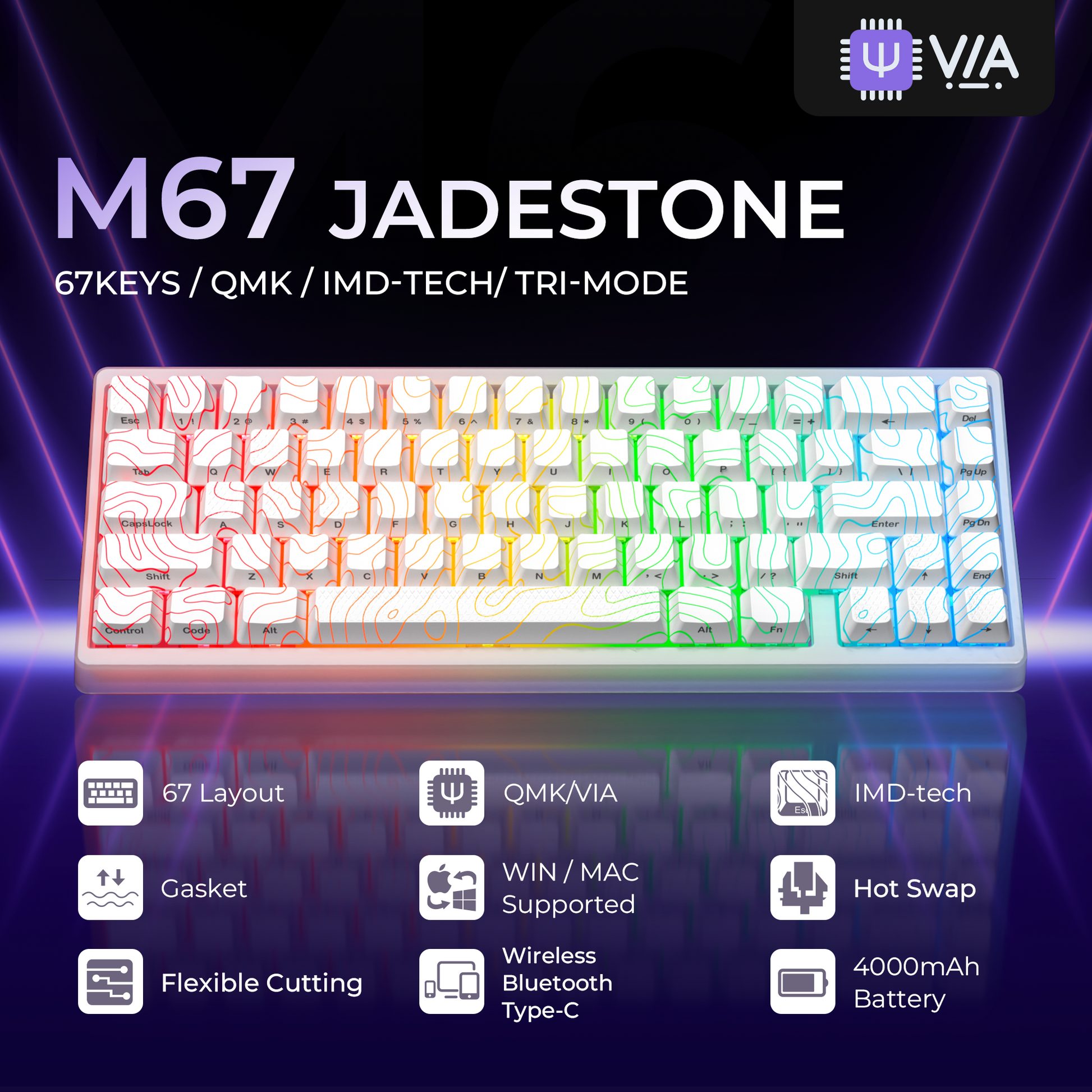 XVX M67 JadeStone Stellar White VIA Tri-Mode Mechanical Keyboard with IMD-Tech Keycaps XVX Keyboard Channel XVX M67 JadeStone Stellar White VIA Tri-Mode Mechanical Keyboard with IMD-Tech Keycaps   Pixxel Core
