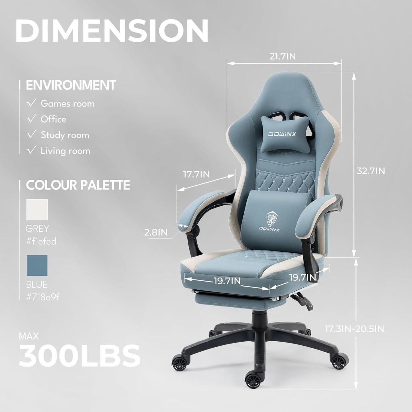 Blue Gaming Chair with Pocket Spring Cushion and Cooling Gel Pad-2