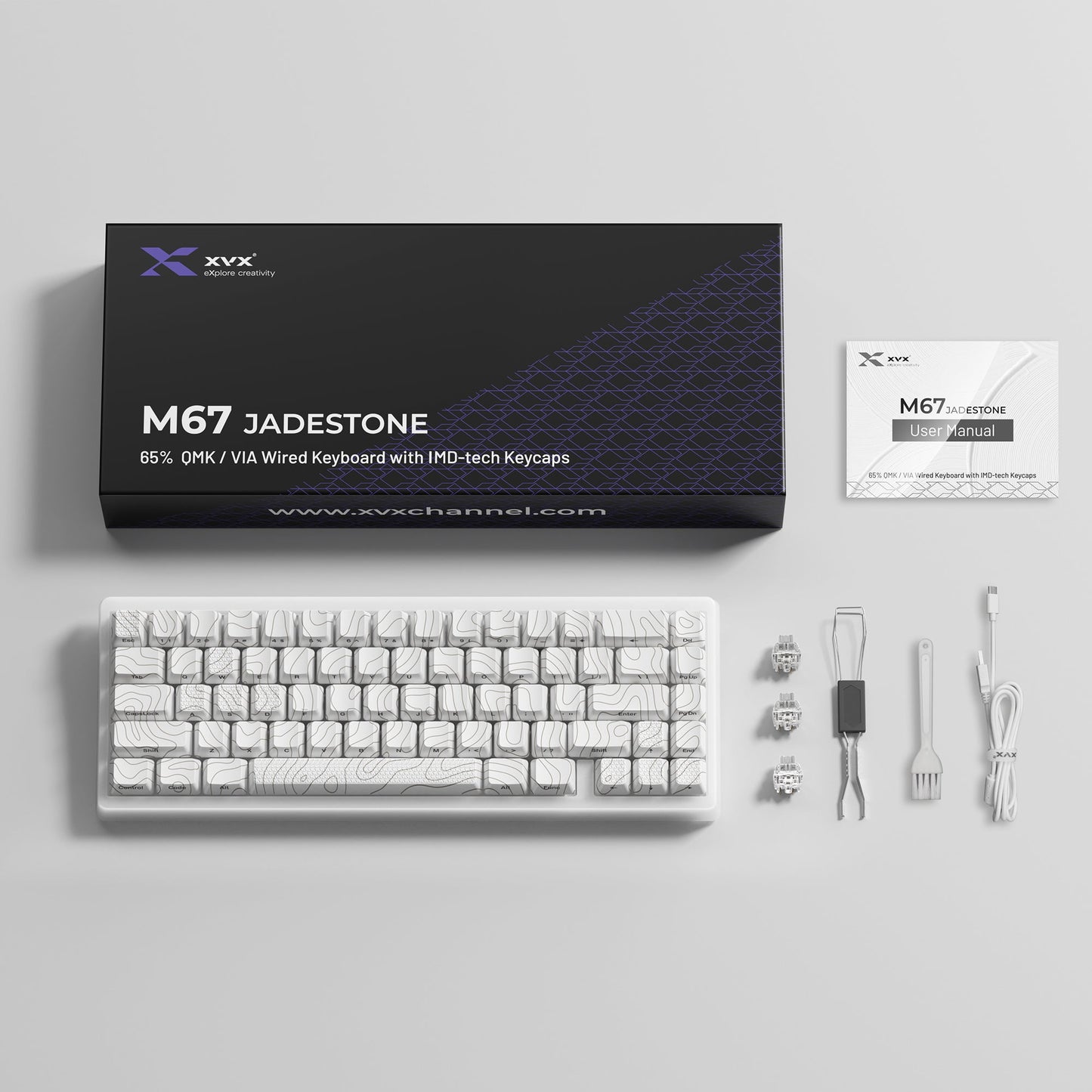 XVX M67 JadeStone Stellar White VIA Tri-Mode Mechanical Keyboard with IMD-Tech Keycaps XVX Keyboard Channel XVX M67 JadeStone Stellar White VIA Tri-Mode Mechanical Keyboard with IMD-Tech Keycaps   Pixxel Core
