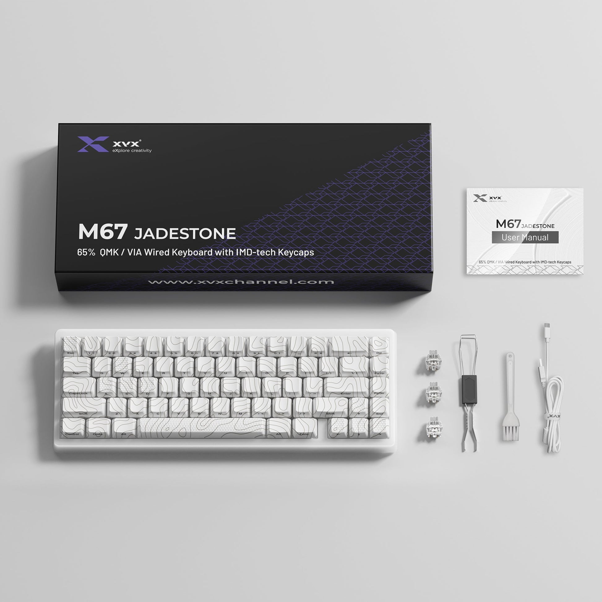 XVX M67 JadeStone Stellar White VIA Tri-Mode Mechanical Keyboard with IMD-Tech Keycaps XVX Keyboard Channel XVX M67 JadeStone Stellar White VIA Tri-Mode Mechanical Keyboard with IMD-Tech Keycaps   Pixxel Core