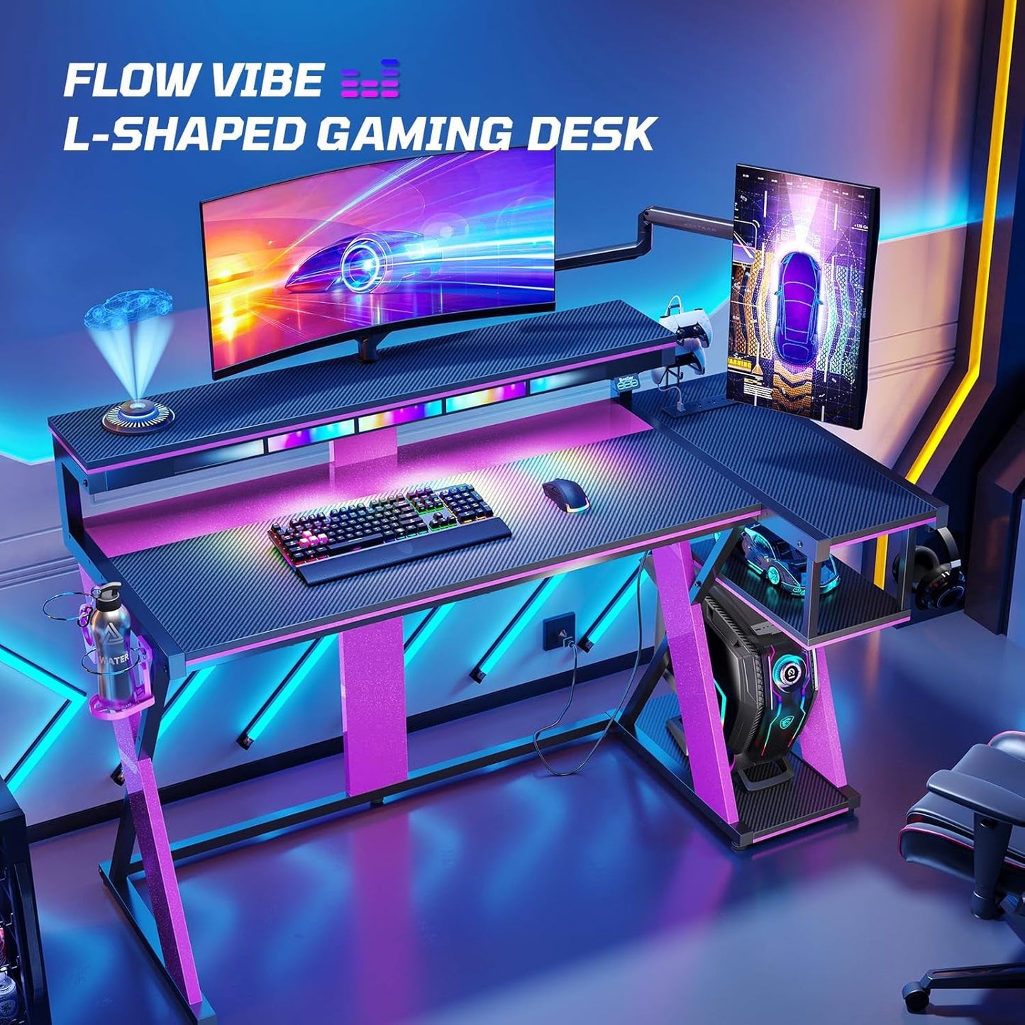57Inch Workstation Desk With Music Sync LED Pro Gaming ShipItFurniture 57Inch Workstation Desk With Music Sync LED Pro Gaming Desk  Pixxel Core
