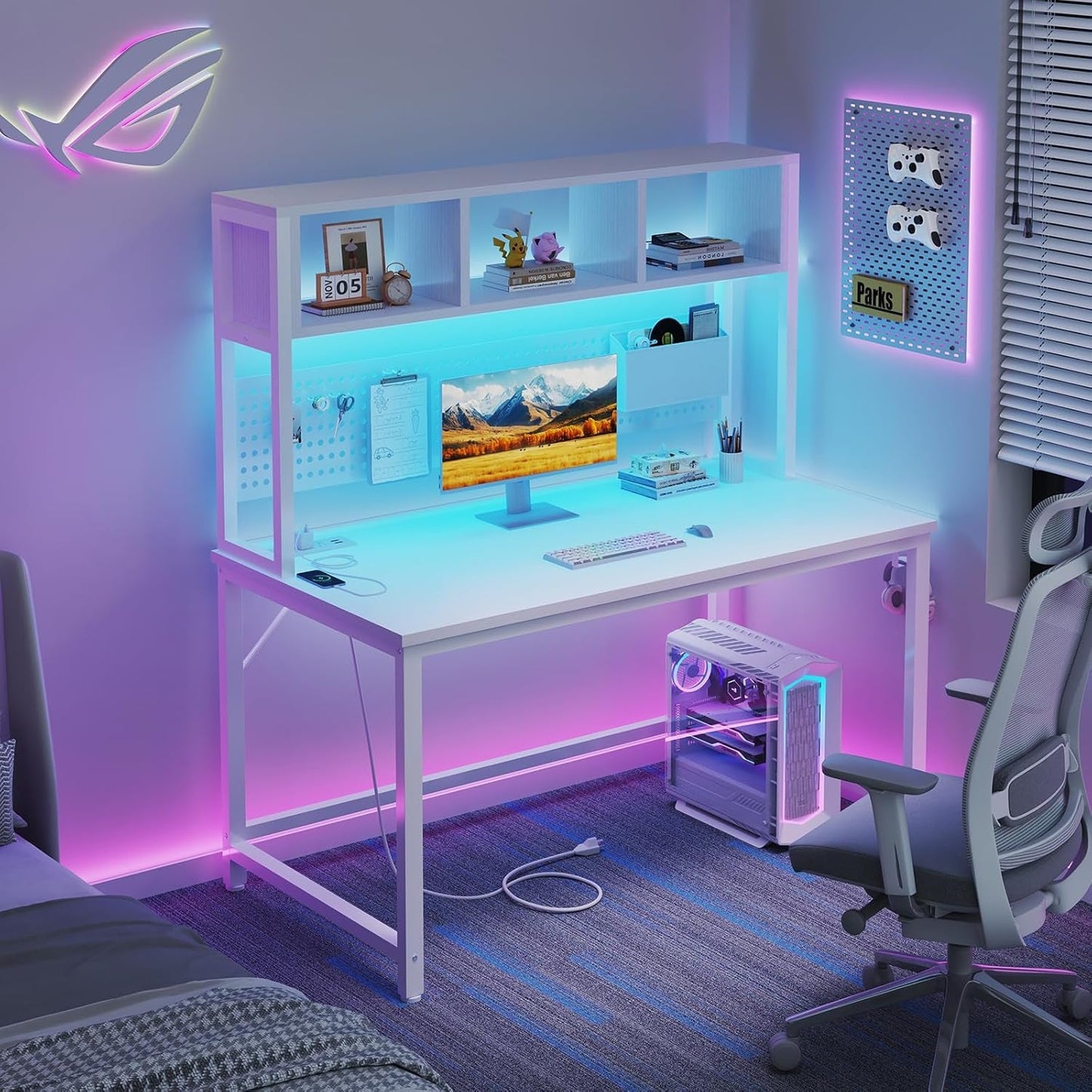 White 47Inch Premium Grade Gaming Desk With Pegboard ShipItFurniture White 47Inch Premium Grade Gaming Desk With Pegboard Desk  Pixxel Core