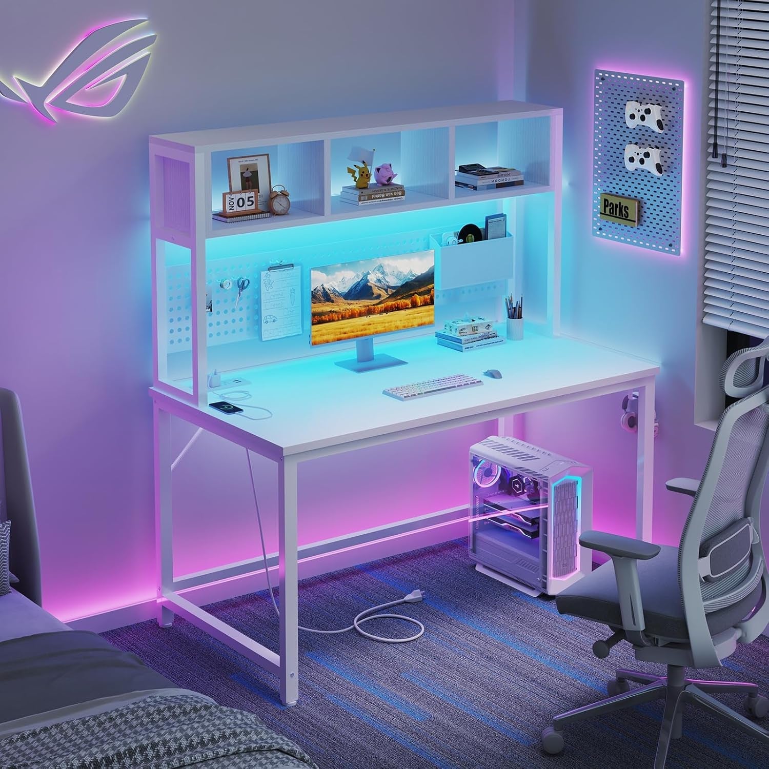 White 47Inch Premium Grade Gaming Desk With Pegboard ShipItFurniture White 47Inch Premium Grade Gaming Desk With Pegboard Desk  Pixxel Core