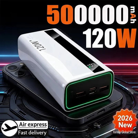 500000mAh Power Bank 120W Fast Charging Large Capacity Power Bank PD 20W Suitable For All Mobile Phones Long Endurance - Pixxel Core