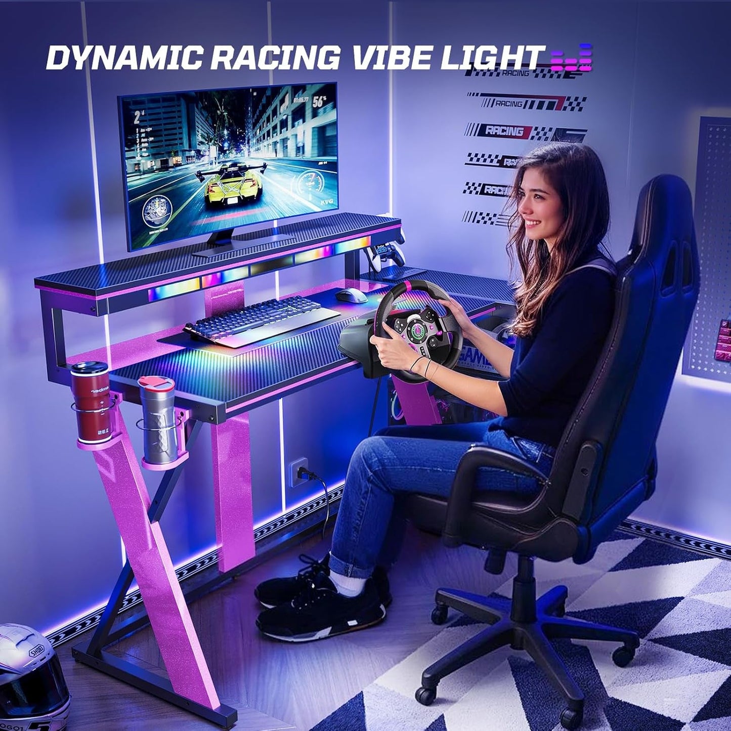 57Inch Workstation Desk With Music Sync LED Pro Gaming ShipItFurniture 57Inch Workstation Desk With Music Sync LED Pro Gaming Desk  Pixxel Core