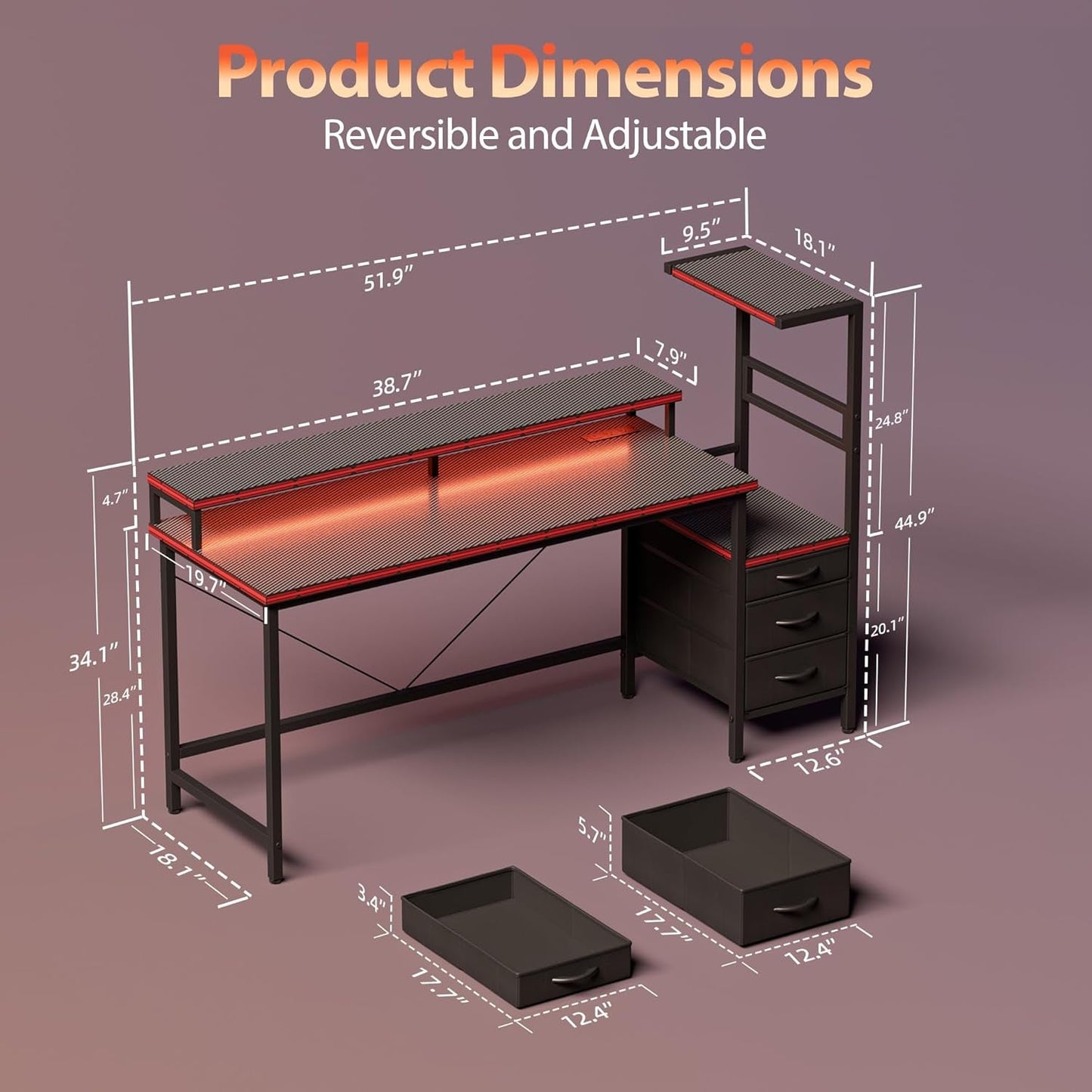 Multifunctional Gaming Desk With Integrated LED Lighting ShipItFurniture Multifunctional Gaming Desk With Integrated LED Lighting Desk  Pixxel Core