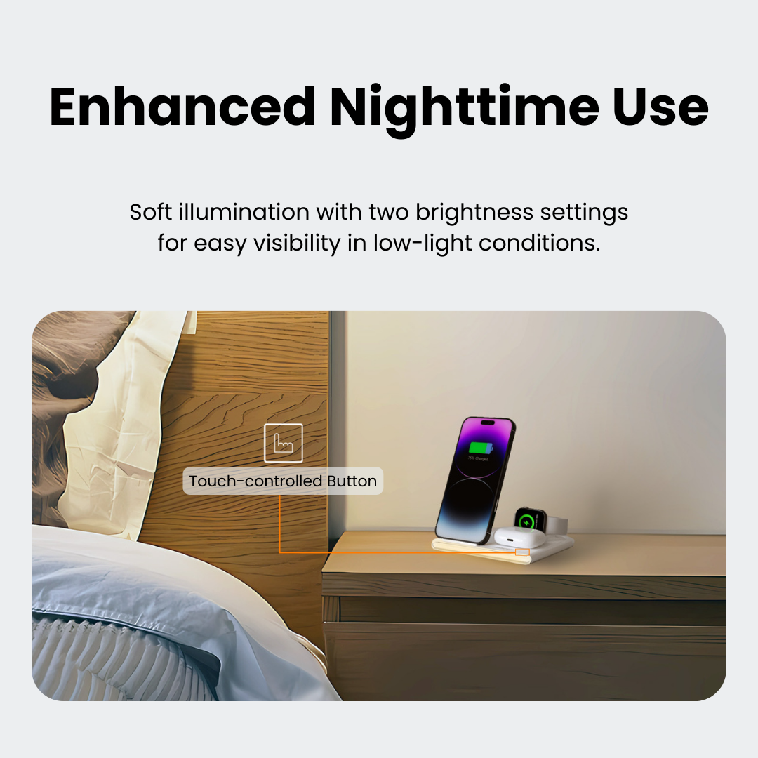 PowerGlow - Jabees PowerGlow 4-In-1 Foldable Wireless Charging Station with LED Night Light DC-Jabees PowerGlow - Jabees PowerGlow 4-In-1 Foldable Wireless Charging Station with LED Night Light Tech  Pixxel Core