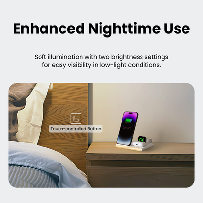 PowerGlow - Jabees PowerGlow 4-In-1 Foldable Wireless Charging Station with LED Night Light DC-Jabees PowerGlow - Jabees PowerGlow 4-In-1 Foldable Wireless Charging Station with LED Night Light Tech  Pixxel Core