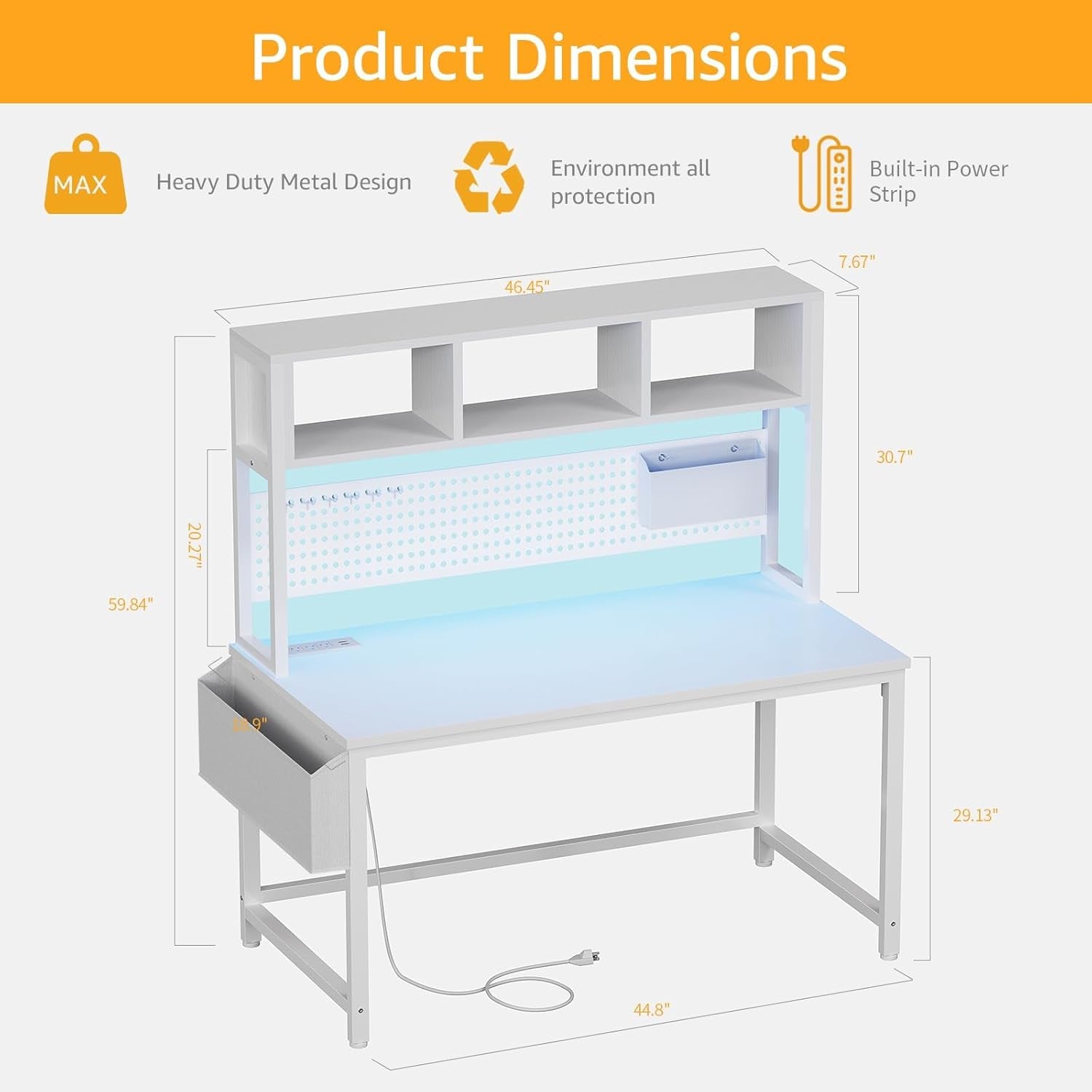 White 47Inch Premium Grade Gaming Desk With Pegboard ShipItFurniture White 47Inch Premium Grade Gaming Desk With Pegboard Desk  Pixxel Core