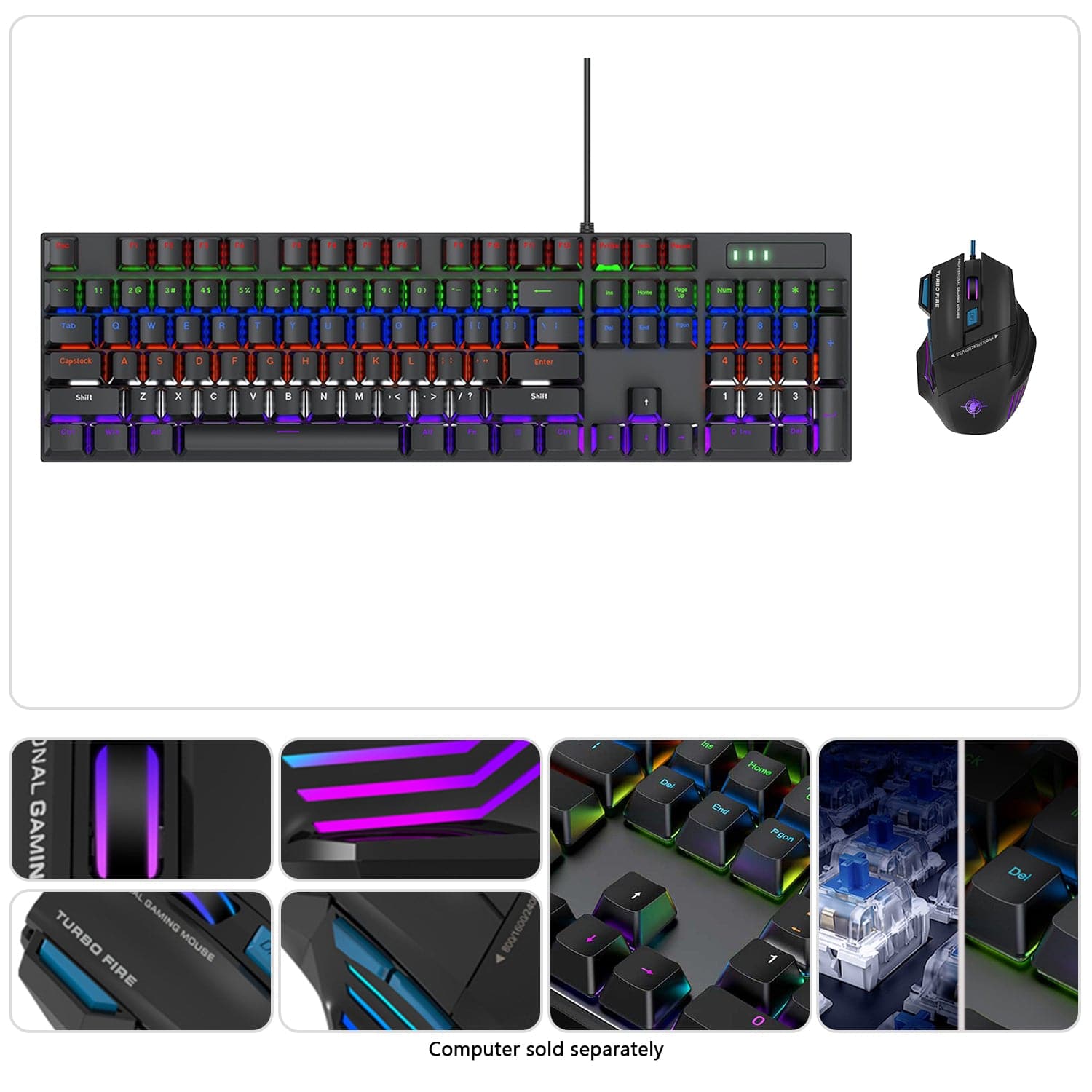 Wired Gaming Keyboard & Mouse Combo - 104-Key Anti-Ghosting RGB Backlight Zerodamage Sahara Case LLC Wired Gaming Keyboard & Mouse Combo - 104-Key Anti-Ghosting RGB Backlight Desk Accessories  Pixxel Core