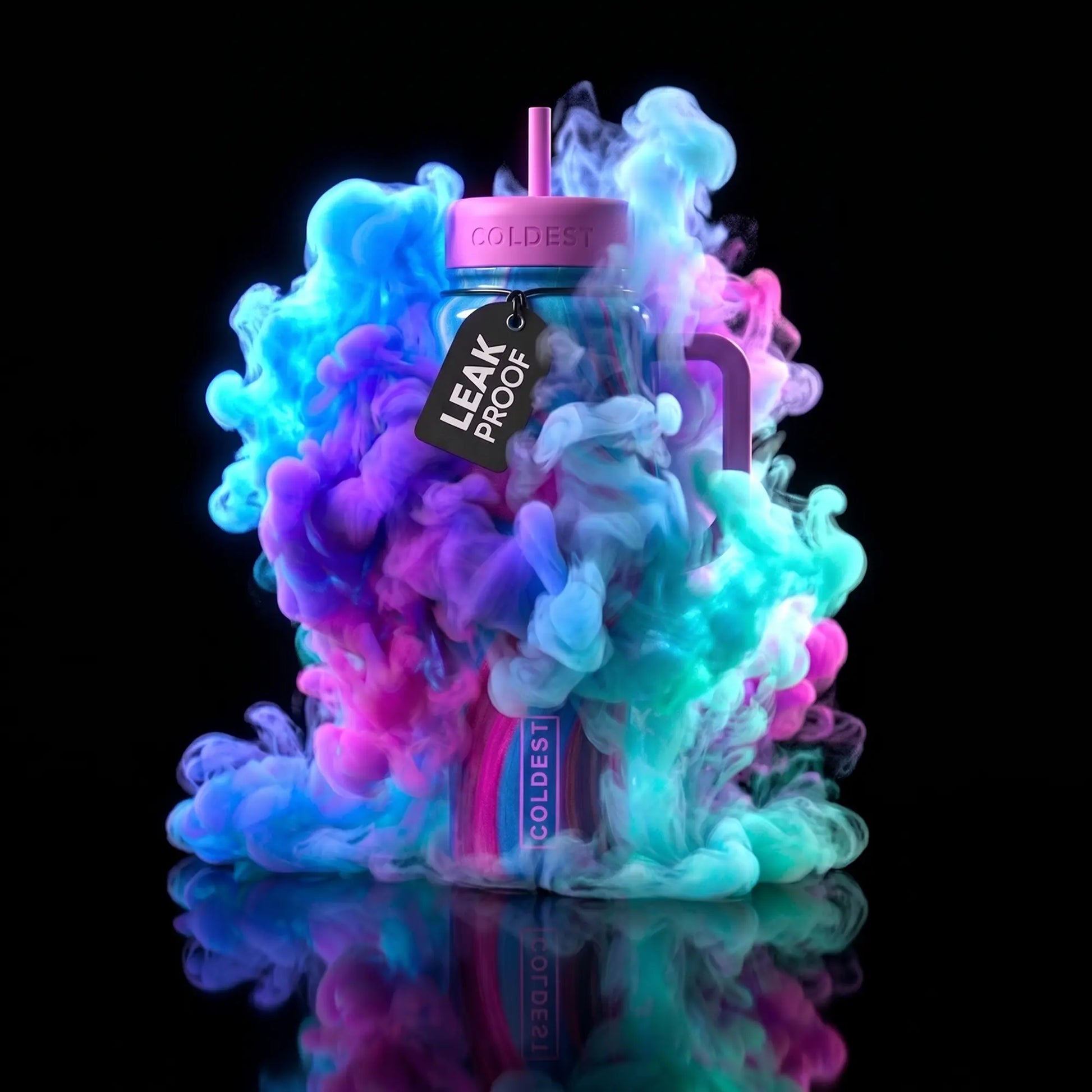 Leak-proof Coldest tumbler with vibrant neon smoke, pink lid & straw, trendy e-girl aesthetic accessory