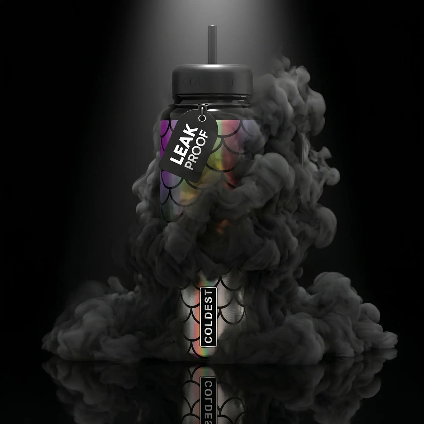 Leak-proof holographic scale-pattern tumbler with smoke effect, trendy e-girl aesthetic accessory