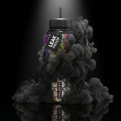 Leak-proof holographic mermaid scale water bottle with smoke effect, trendy e-girl aesthetic accessory