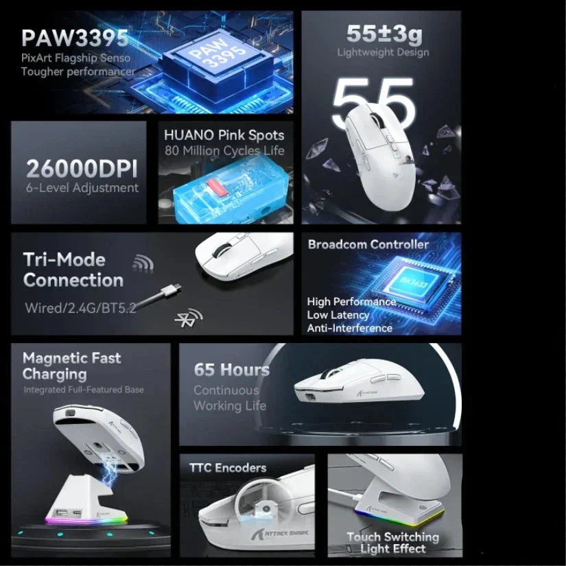 Tri-Mode RGB Gaming Mouse with Magnetic Charging Base OBA Tri-Mode RGB Gaming Mouse with Magnetic Charging Base Electronics > Computer Accessories  Pixxel Core