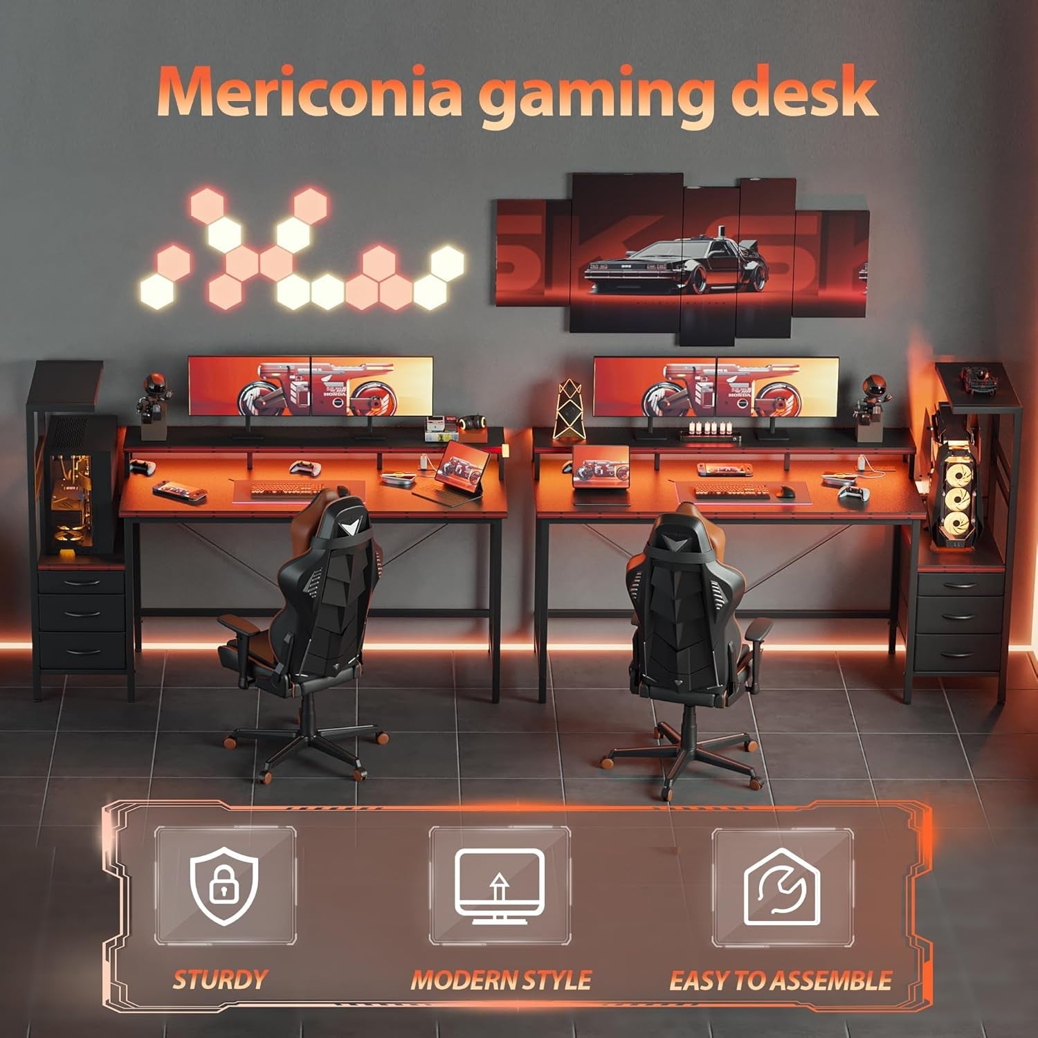Multifunctional Gaming Desk With Integrated LED Lighting ShipItFurniture Multifunctional Gaming Desk With Integrated LED Lighting Desk  Pixxel Core