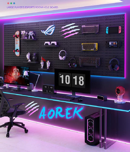 RGB Gaming Pegboard Wall Organizer with Metal Panels and Hooks, 12x24 Setup NSD Gaming Supply RGB Gaming Pegboard Wall Organizer with Metal Panels and Hooks, 12x24 Setup   Pixxel Core