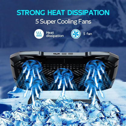 COOLCOOLD Laptop Cooling pad for 12 - 17 Inch Laptop Cooler Stand, 5 quiet fans, 5 Angle Adjustable with phone holder - Pixxel Core