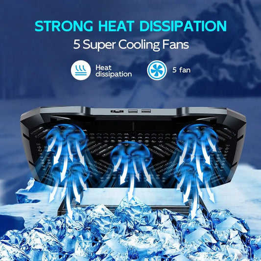 COOLCOOLD Laptop Cooling pad for 12 - 17 Inch Laptop Cooler Stand, 5 quiet fans, 5 Angle Adjustable with phone holder - Pixxel Core