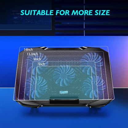 COOLCOOLD Laptop Cooling pad for 12 - 17 Inch Laptop Cooler Stand, 5 quiet fans, 5 Angle Adjustable with phone holder - Pixxel Core