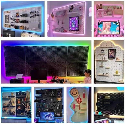RGB Gaming Pegboard Wall Organizer with Metal Panels and Hooks, 12x24 Setup NSD Gaming Supply RGB Gaming Pegboard Wall Organizer with Metal Panels and Hooks, 12x24 Setup   Pixxel Core