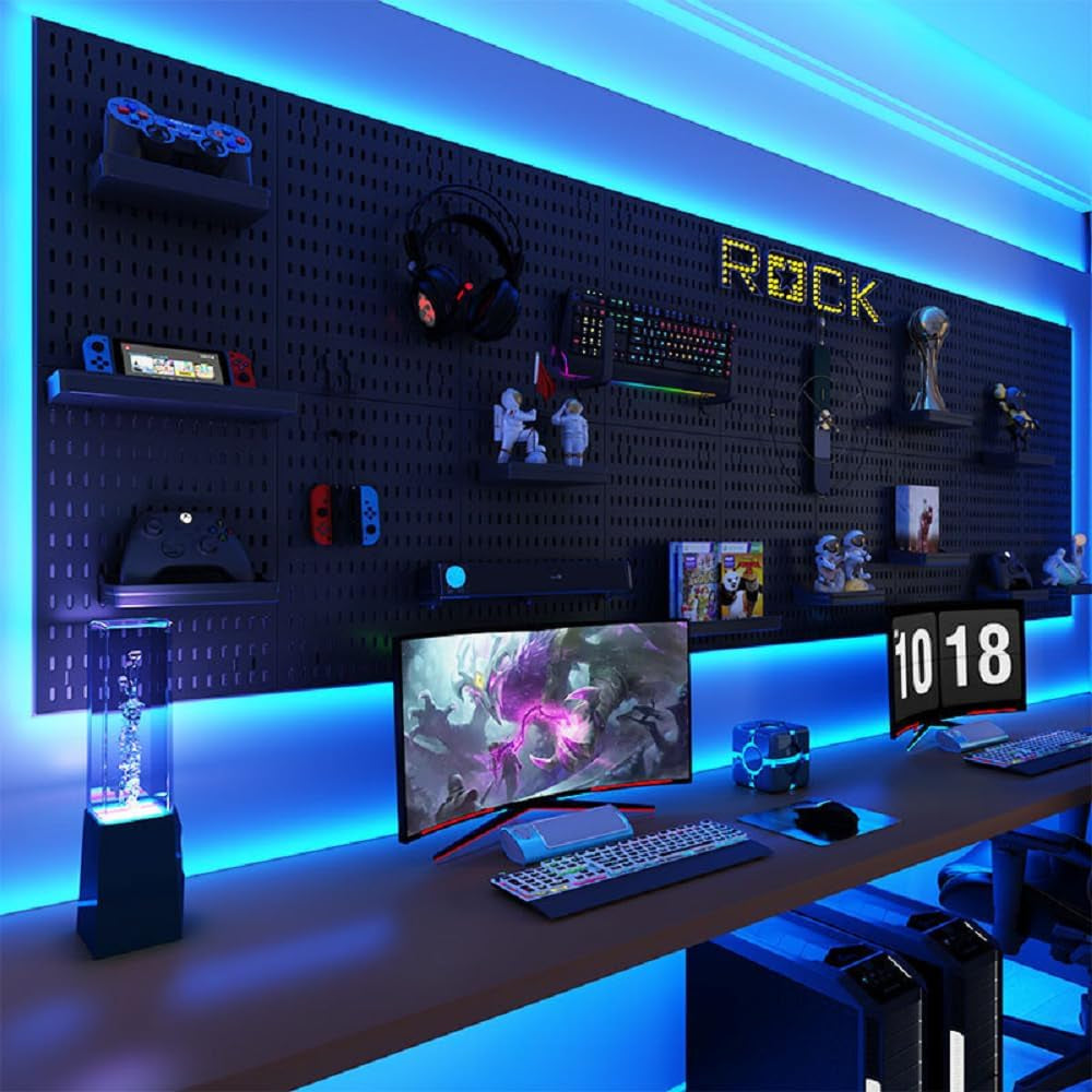 RGB Gaming Pegboard Wall Organizer with Metal Panels and Hooks, 12x24 Setup NSD Gaming Supply RGB Gaming Pegboard Wall Organizer with Metal Panels and Hooks, 12x24 Setup   Pixxel Core