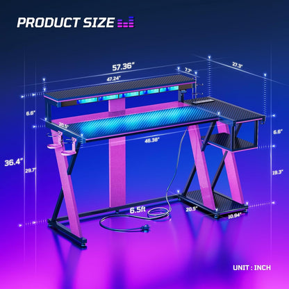 57Inch Workstation Desk With Music Sync LED Pro Gaming ShipItFurniture 57Inch Workstation Desk With Music Sync LED Pro Gaming Desk  Pixxel Core