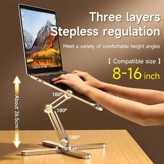 Portable Aluminum Alloy Tablet Bracket Foldable Telescopic Laptop Desktop Stand 360° Rotation Lifting Notebook Table Holder - Pixxel Core