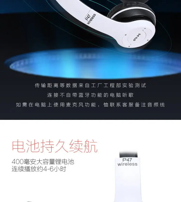 Stereo P47 Headset 5.0 Bluetooth Headset Folding Series Wireless Sports Game Headset for iPhone XiaoMi - Pixxel Core