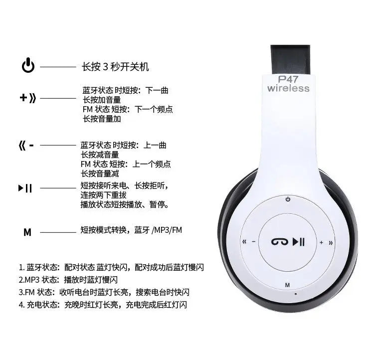 Stereo P47 Headset 5.0 Bluetooth Headset Folding Series Wireless Sports Game Headset for iPhone XiaoMi - Pixxel Core