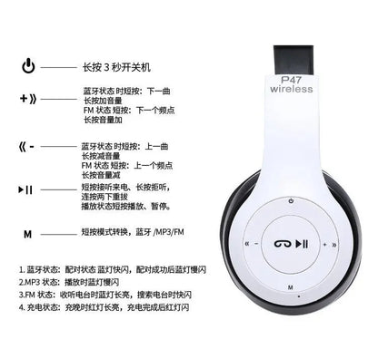 Stereo P47 Headset 5.0 Bluetooth Headset Folding Series Wireless Sports Game Headset for iPhone XiaoMi - Pixxel Core